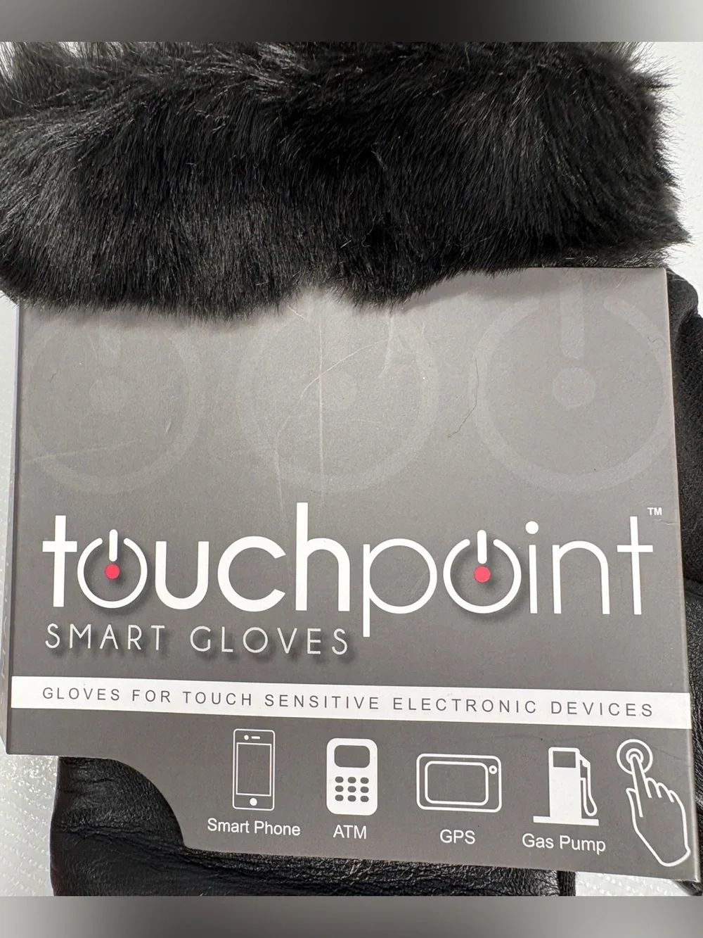 NWT  WOMENS TOUCHPOINT LEATHER - POLYESTER LINED SMART GLOVES FUR TRIM SIZE S/M